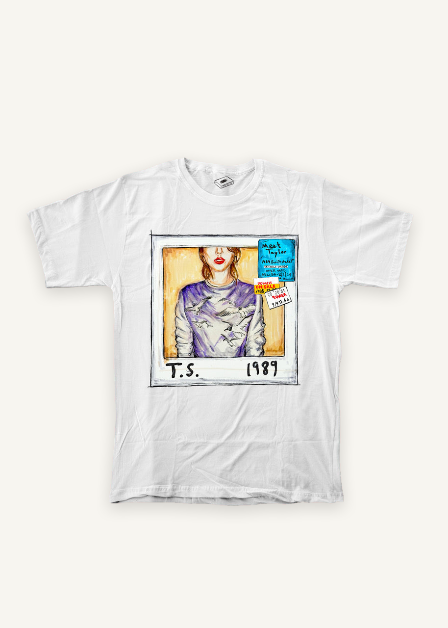 taylor swift 1989 T-shirt on ivory background with natural shadow