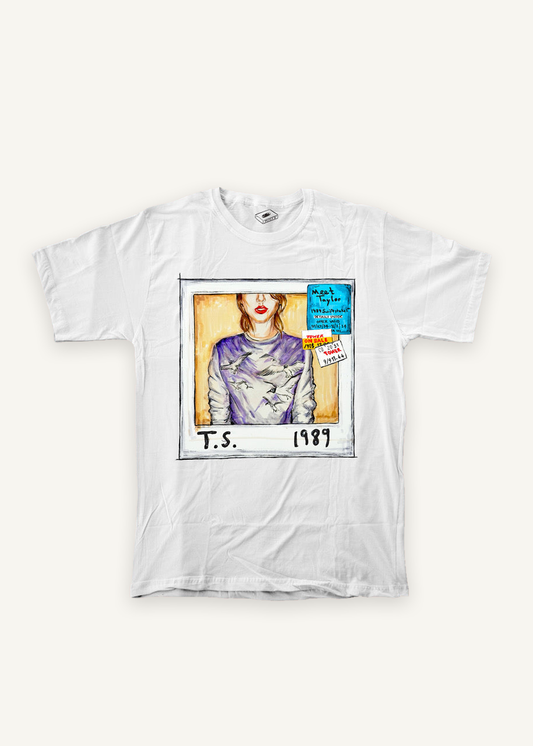 taylor swift 1989 T-shirt on ivory background with natural shadow