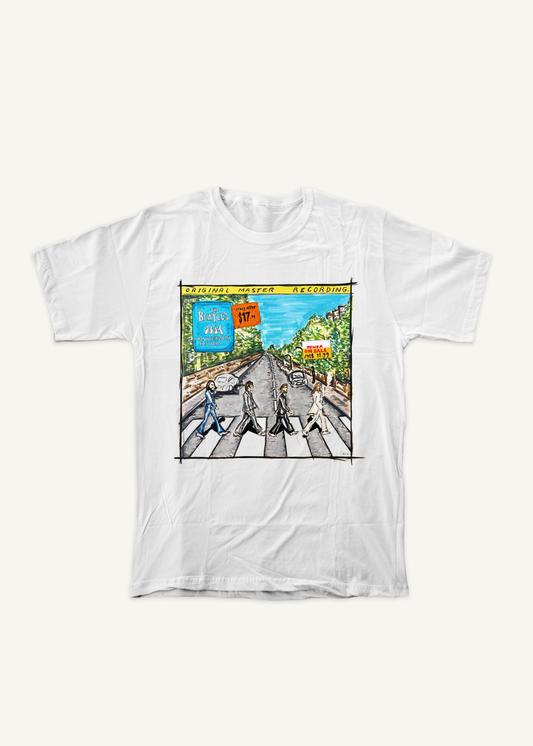 The Beatles ABBEY ROAD T-shirt on ivory background with natural shadow