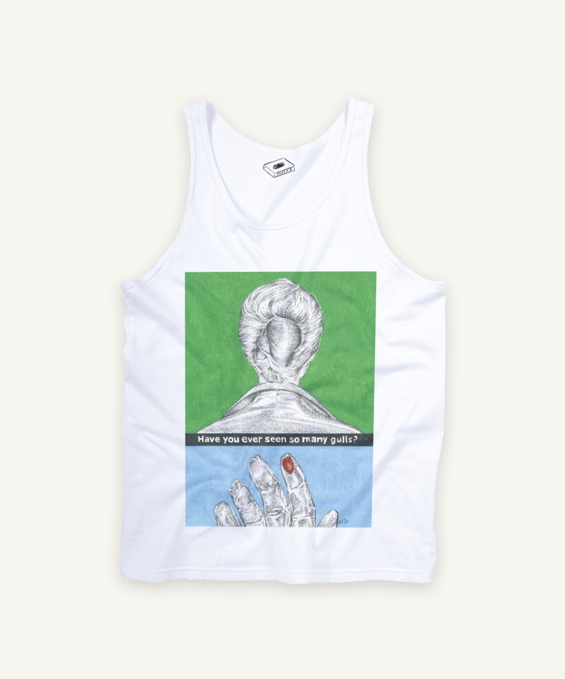 THE BIRDS tank tank top on ivory background with natural shadow