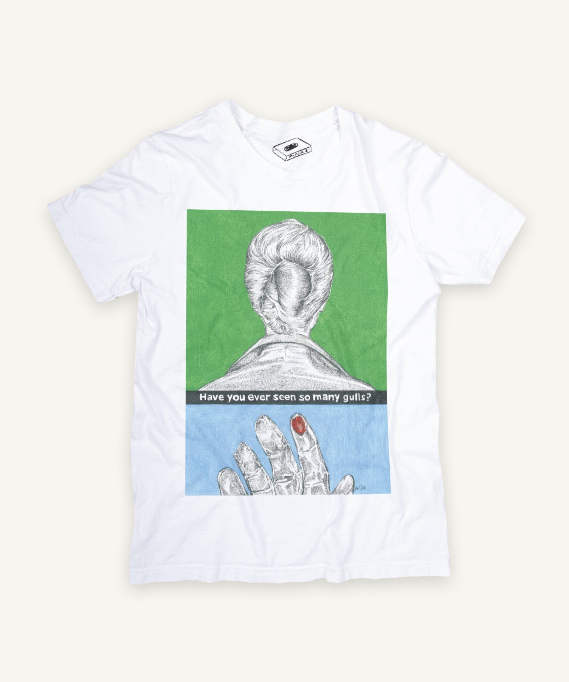 the birds T-shirt on ivory background with natural shadow