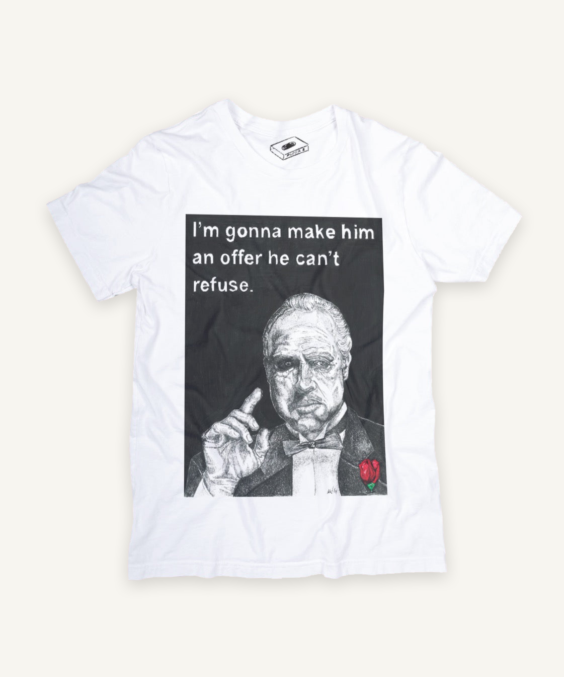 the godfather T-shirt on ivory background with natural shadow