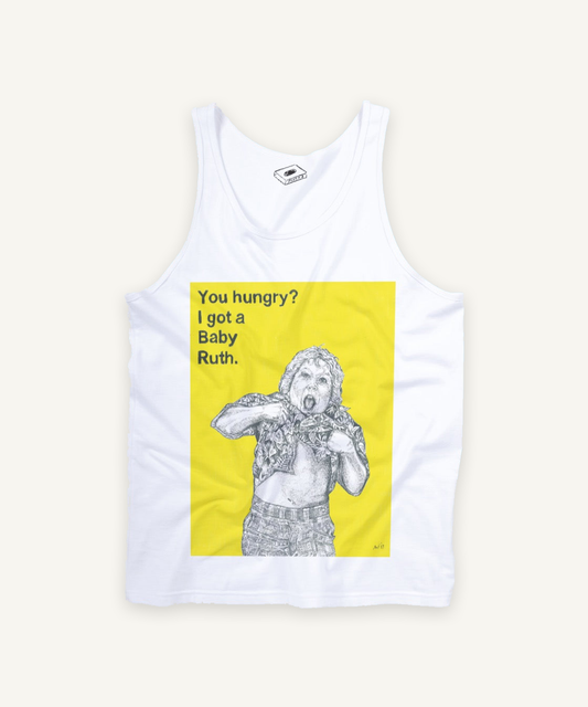 THE GOONIES tank tank top on ivory background with natural shadow