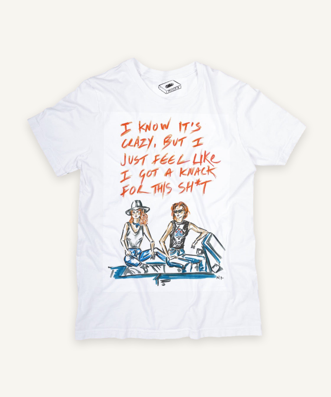 thelma and louise T-shirt on ivory background with natural shadow