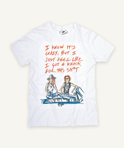 thelma and louise T-shirt on ivory background with natural shadow