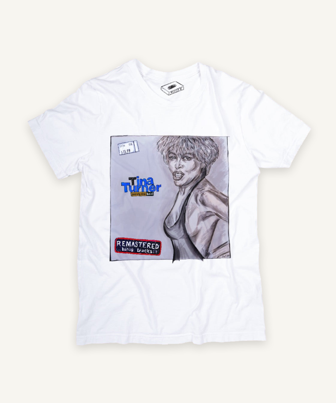 tina turner T-shirt on ivory background with natural shadow