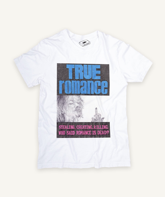 true romance T-shirt on ivory background with natural shadow