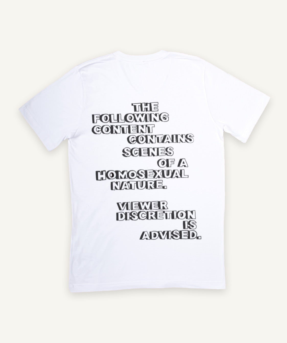 viewer discretion advised homosexual nature T-shirt on ivory background with natural shadow