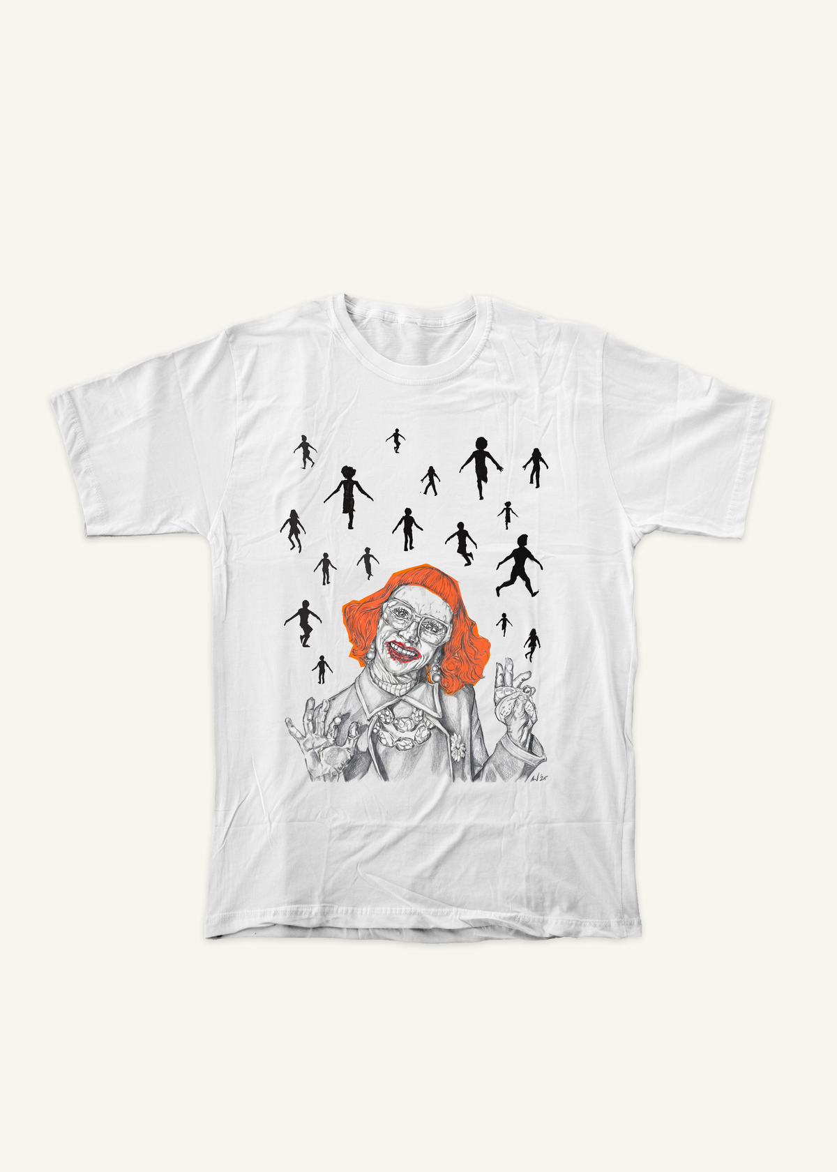 WEAPONS T-shirt on ivory background with natural shadow