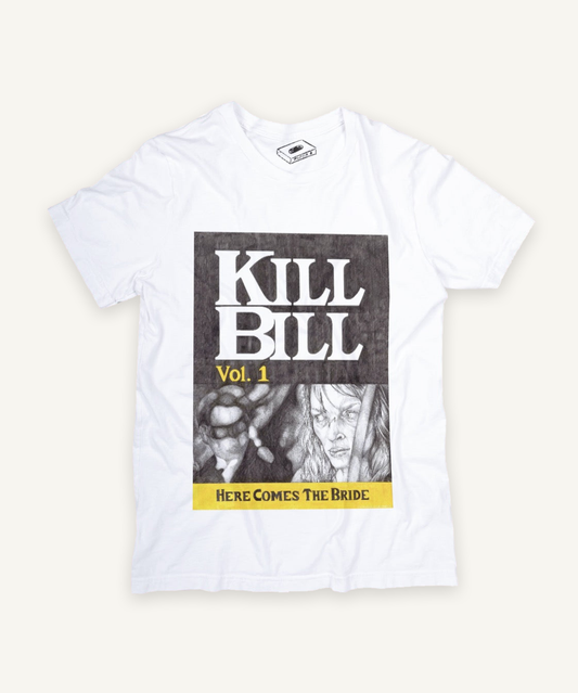 kill bill T-shirt on ivory background with natural shadow