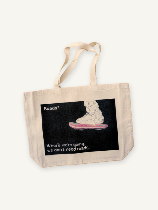 Back To The Future TOTE with natural canvas color on an ivory background