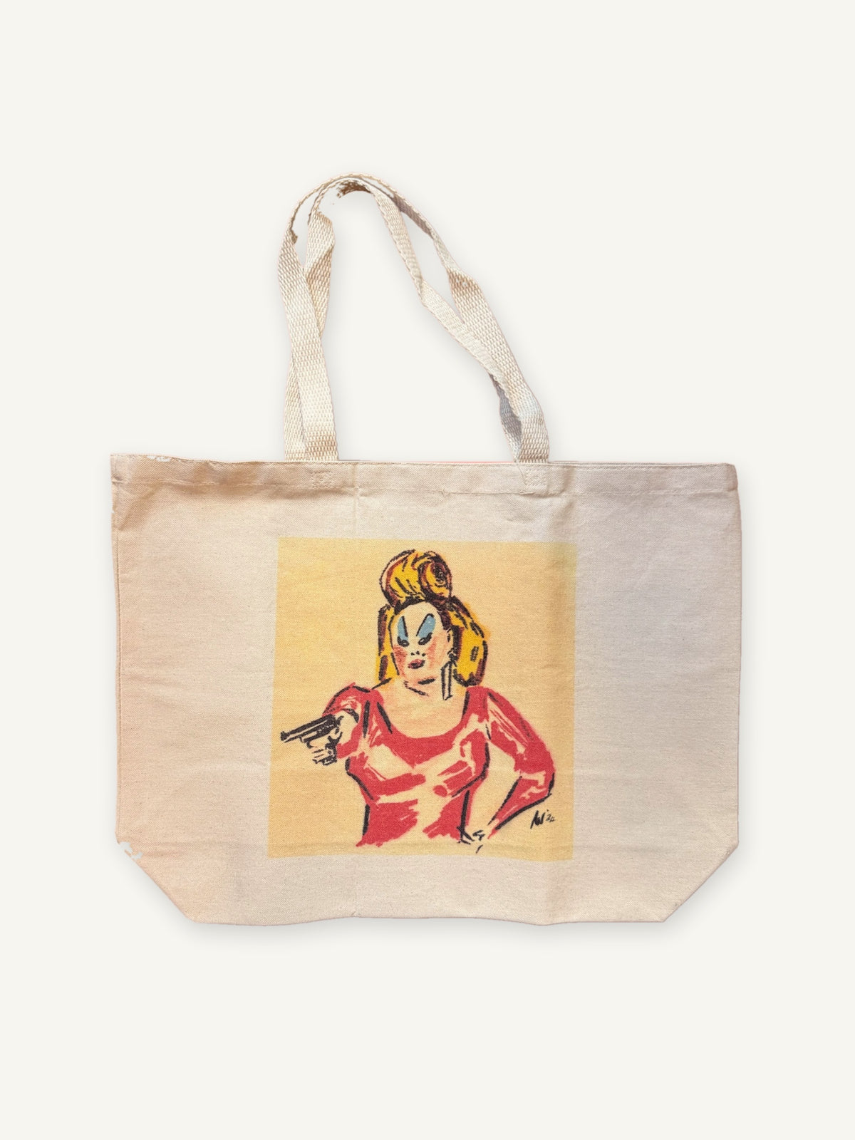 DIVINE (Pink Flamingos) TOTE with natural canvas color on an ivory background