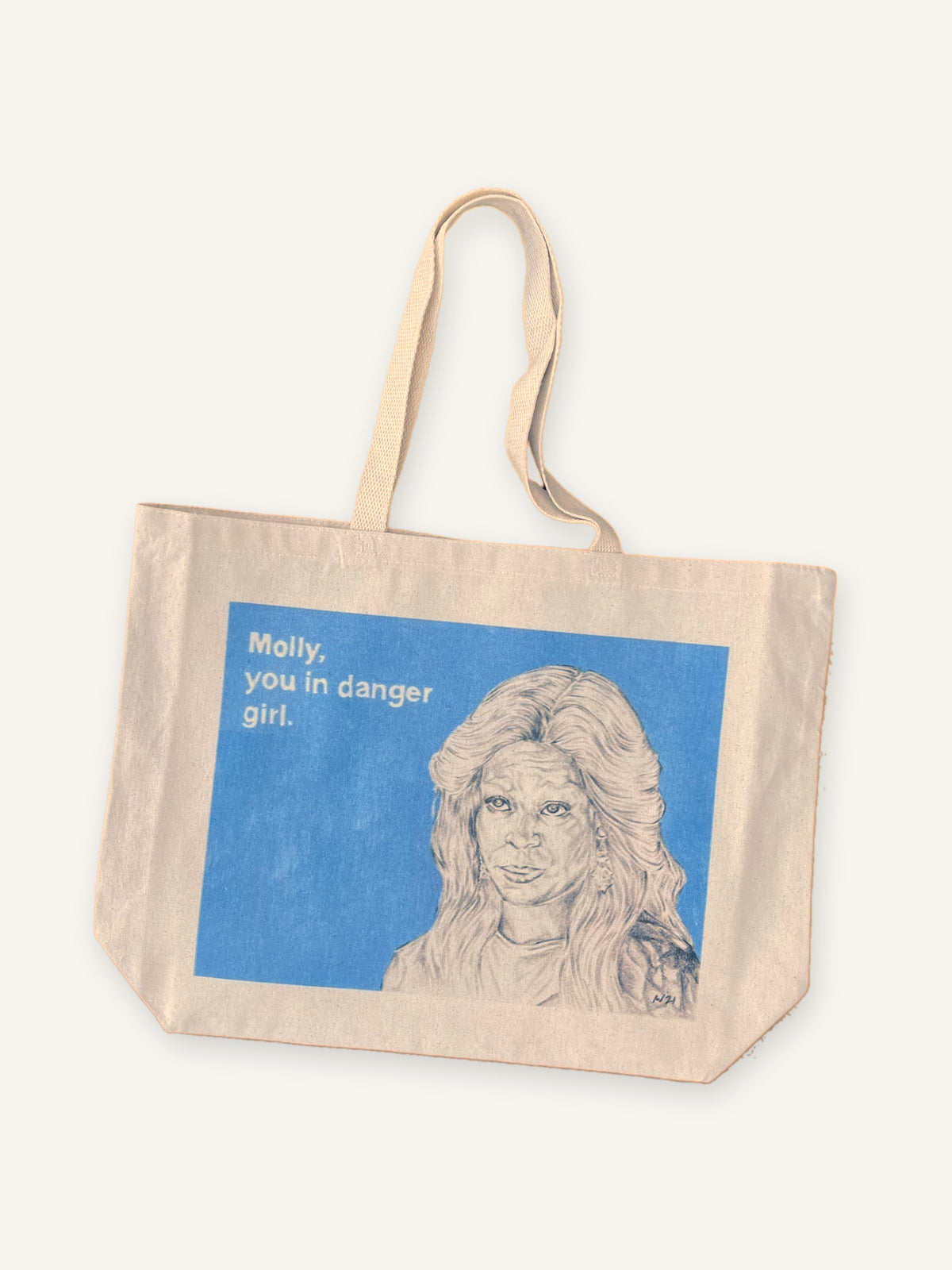 Ghost TOTE with natural canvas color on an ivory background
