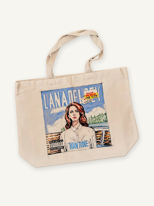 Lana Del Rey TOTE with natural canvas color on an ivory background