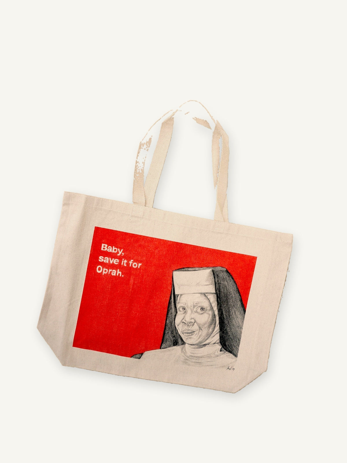 Sister Act TOTE with natural canvas color on an ivory background