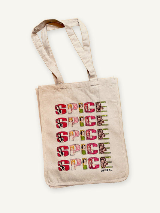 SPICE Girls TOTE with natural canvas color on an ivory background